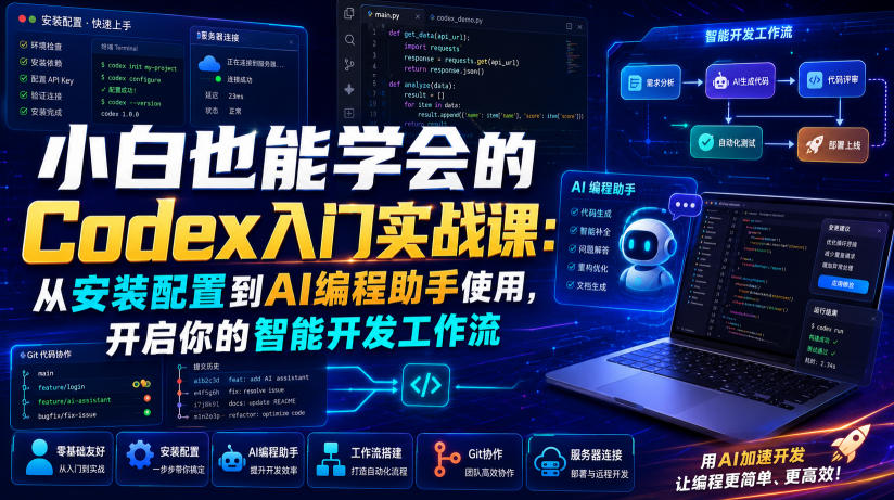 小白也能学会的Codex入门实战课:从安装配置到AI编程助手使用,开启你的智能开发工作流网络赚钱,项目资源网,副业资源网,兼职项目,网赚课程-副业赚钱-互联网创业-独家轻创IP大圣网创