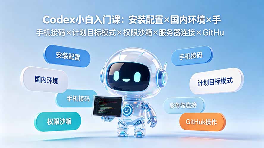 Codex小白入门课：安装配置×国内环境×手机接码×计划目标模式×权限沙箱×服务器连接×GitHub操作网络赚钱,项目资源网,副业资源网,兼职项目,网赚课程-副业赚钱-互联网创业-独家轻创IP大圣网创