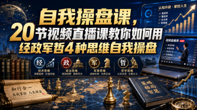 自我操盘课,20节视频直播课教你如何用经政军哲4种思维自我操盘网络赚钱,项目资源网,副业资源网,兼职项目,网赚课程-副业赚钱-互联网创业-独家轻创IP大圣网创