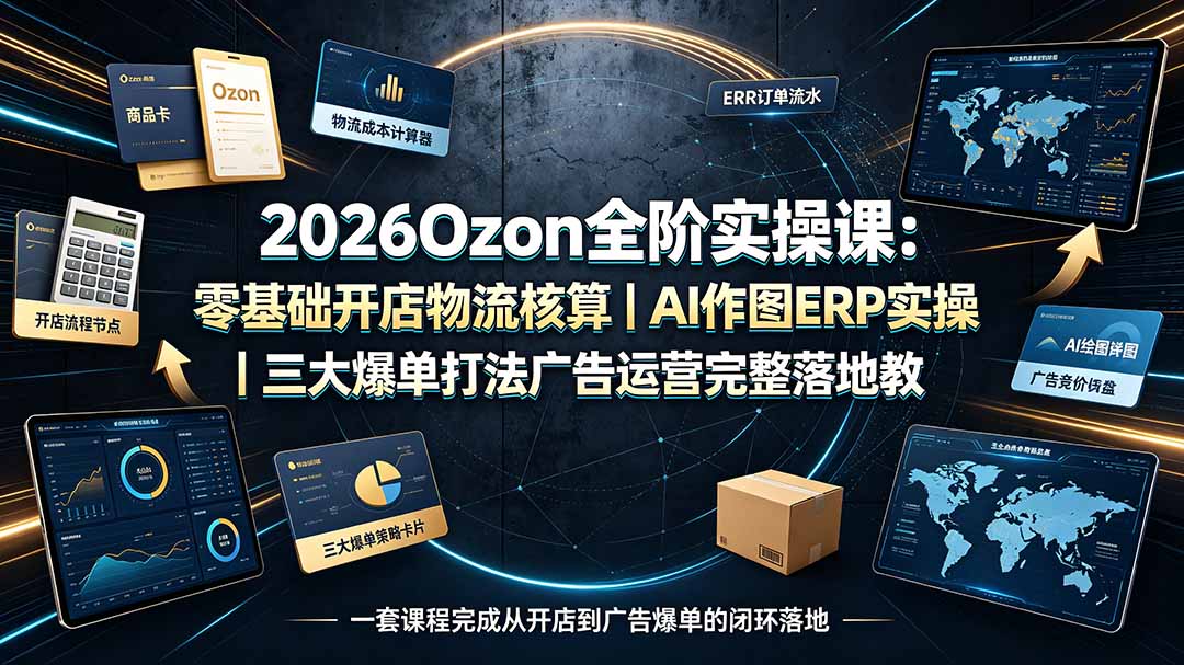 2026Ozon全阶实操课:零基础开店物流核算|AI作图ERP实操|三大爆单打法广告运营完整落地教程网络赚钱,项目资源网,副业资源网,兼职项目,网赚课程-副业赚钱-互联网创业-独家轻创IP大圣网创