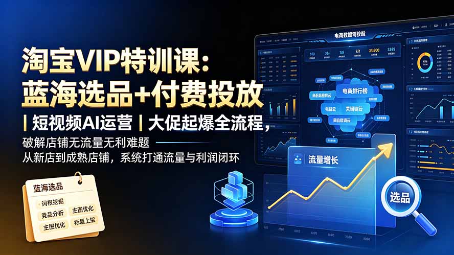 淘宝VIP特训课:蓝海选品+付费投放|短视频AI运营|大促起爆全流程,破解店铺无流量无利润难题网络赚钱,项目资源网,副业资源网,兼职项目,网赚课程-副业赚钱-互联网创业-独家轻创IP大圣网创