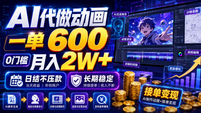 AI代做动画,一单600,0门槛月入2W+,日结不压款,长期稳定【揭秘】网络赚钱,项目资源网,副业资源网,兼职项目,网赚课程-副业赚钱-互联网创业-独家轻创IP大圣网创