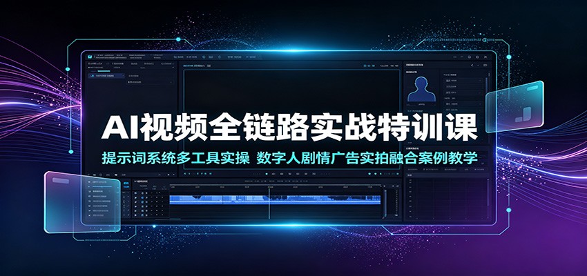 AI视频全链路实战特训课:提示词系统多工具实操,数字人剧情广告实拍融合案例教学网络赚钱,项目资源网,副业资源网,兼职项目,网赚课程-副业赚钱-互联网创业-独家轻创IP大圣网创