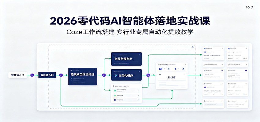2026零代码AI智能体落地实战课：Coze工作流搭建，多行业专属自动化提效教学网络赚钱,项目资源网,副业资源网,兼职项目,网赚课程-副业赚钱-互联网创业-独家轻创IP大圣网创