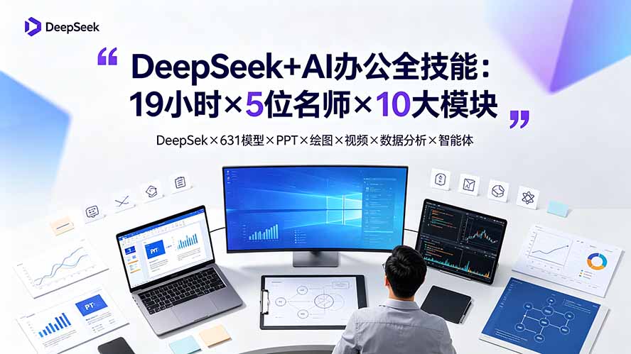 DeepSeek+AI办公全技能:19小时×5位名师×10大模块,DeepSeek×631模型×PPT×绘图×视频×数据分析×智能体网络赚钱,项目资源网,副业资源网,兼职项目,网赚课程-副业赚钱-互联网创业-独家轻创IP大圣网创