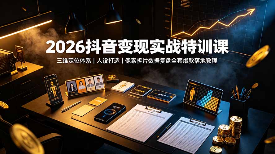 2026抖音变现实战特训课：三维定位体系｜人设打造｜像素拆片数据复盘全套爆款落地教程网络赚钱,项目资源网,副业资源网,兼职项目,网赚课程-副业赚钱-互联网创业-独家轻创IP大圣网创