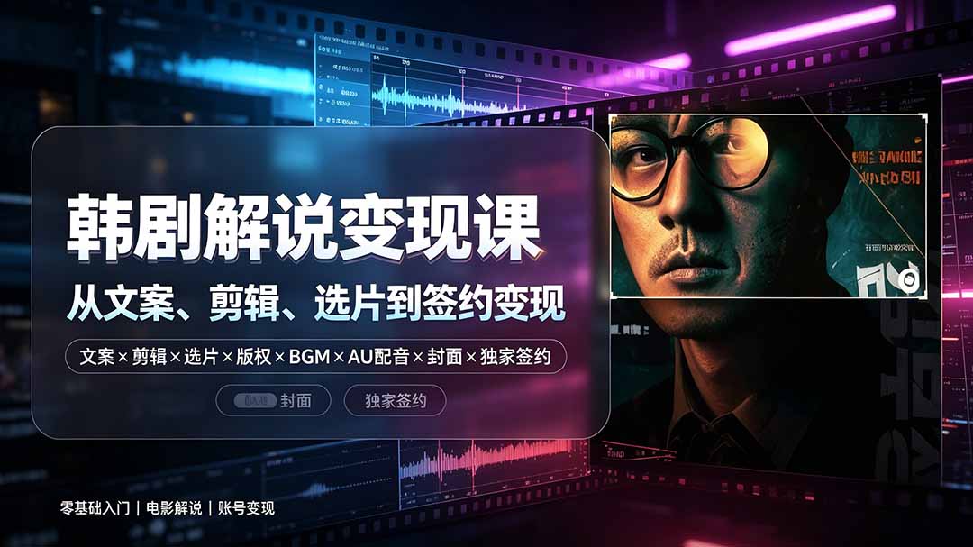 抖音270W粉丝博主亲授韩剧解说课:文案×剪辑×选片×版权×BGM×AU配音×封面×独家签约,零基础到变现网络赚钱,项目资源网,副业资源网,兼职项目,网赚课程-副业赚钱-互联网创业-独家轻创IP大圣网创