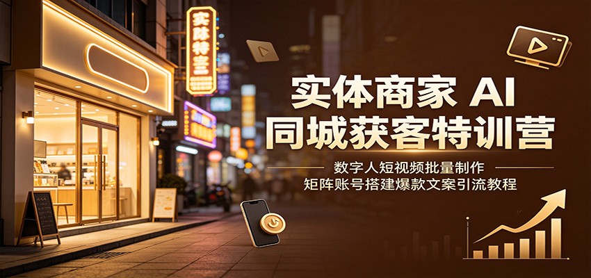 实体商家AI同城获客特训营:数字人短视频批量制作,矩阵账号搭建爆款文案引流教程网络赚钱,项目资源网,副业资源网,兼职项目,网赚课程-副业赚钱-互联网创业-独家轻创IP大圣网创