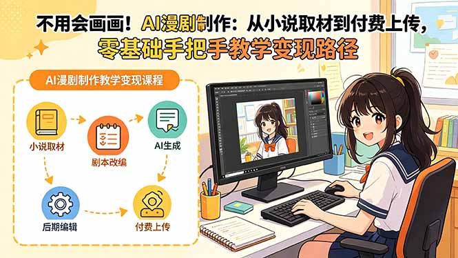 不用会画画!AI漫剧制作:从小说取材到付费上传,零基础手把手教学变现路径(更新网络赚钱,项目资源网,副业资源网,兼职项目,网赚课程-副业赚钱-互联网创业-独家轻创IP大圣网创