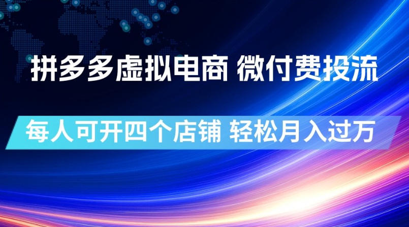拼多多虚拟电商,微付费投流玩法,每人可开四个店,轻松月入过1W【揭秘】网络赚钱,项目资源网,副业资源网,兼职项目,网赚课程-副业赚钱-互联网创业-独家轻创IP大圣网创