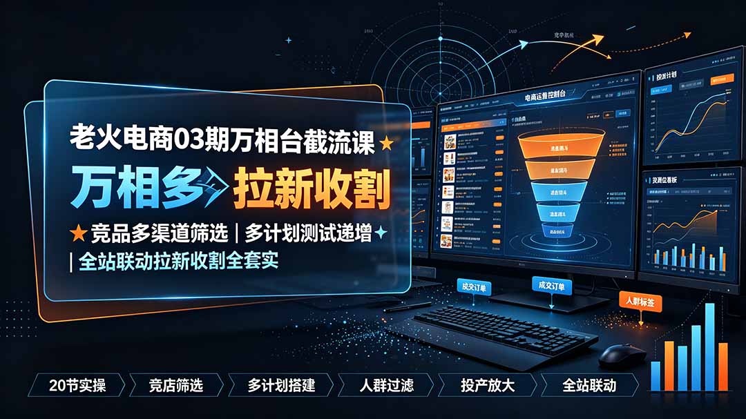 老火电商03期万相台截流课:竞品多渠道筛选|多计划测试递增|全站联动拉新收割全套实操教学网络赚钱,项目资源网,副业资源网,兼职项目,网赚课程-副业赚钱-互联网创业-独家轻创IP大圣网创