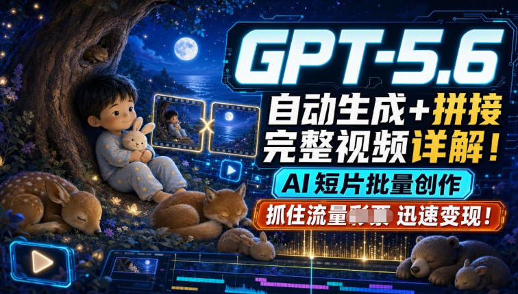 GPT-5.6自动生成+拼接完整视频详解,AI短片批量创作,抓住流量迅速变现!网络赚钱,项目资源网,副业资源网,兼职项目,网赚课程-副业赚钱-互联网创业-独家轻创IP大圣网创