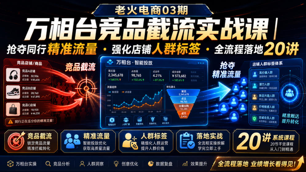 老火电商03期・万相台竞品截流实战课|抢夺同行精准流量・强化店铺人群标签・全流程落地20讲网络赚钱,项目资源网,副业资源网,兼职项目,网赚课程-副业赚钱-互联网创业-独家轻创IP大圣网创