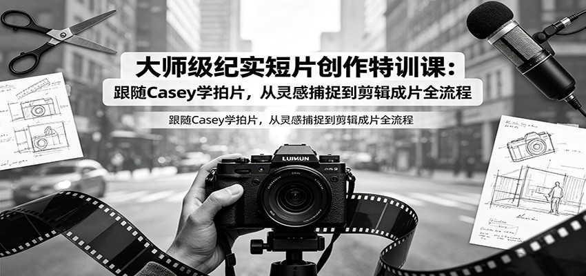 大师级纪实短片创作特训课:跟随Casey学拍片,从灵感捕捉到剪辑成片全流程网络赚钱,项目资源网,副业资源网,兼职项目,网赚课程-副业赚钱-互联网创业-独家轻创IP大圣网创