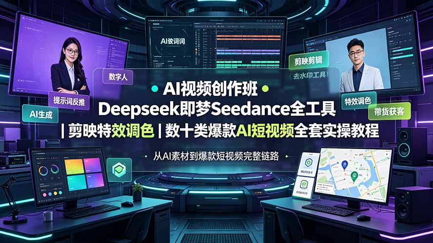 AI视频创作班◆Deepseek即梦Seedance全工具|剪映特效调色|数十类爆款AI短视频全套实操教程网络赚钱,项目资源网,副业资源网,兼职项目,网赚课程-副业赚钱-互联网创业-独家轻创IP大圣网创