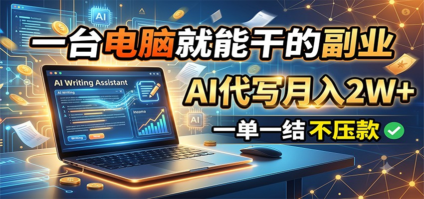 一台电脑就能干的副业,AI代写月入2W+,一单一结不压款网络赚钱,项目资源网,副业资源网,兼职项目,网赚课程-副业赚钱-互联网创业-独家轻创IP大圣网创