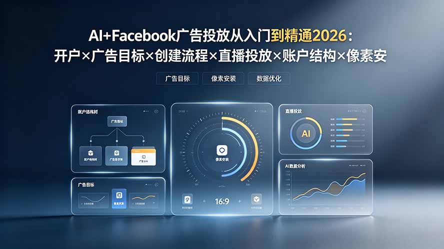 AI+Facebook广告投放从入门到精通2026:开户×广告目标×创建流程×直播投放×账户结构×像素安装×AI赋能网络赚钱,项目资源网,副业资源网,兼职项目,网赚课程-副业赚钱-互联网创业-独家轻创IP大圣网创
