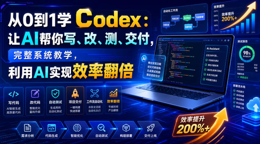 从0到1学Codex：让AI帮你写、改、测、交付，完整系统教学，利用AI实现效率翻倍网络赚钱,项目资源网,副业资源网,兼职项目,网赚课程-副业赚钱-互联网创业-独家轻创IP大圣网创