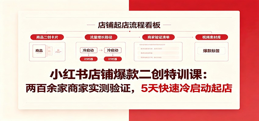 小红书店铺爆款二创特训课:两百余家商家实测验证,5天快速冷启动起店网络赚钱,项目资源网,副业资源网,兼职项目,网赚课程-副业赚钱-互联网创业-独家轻创IP大圣网创