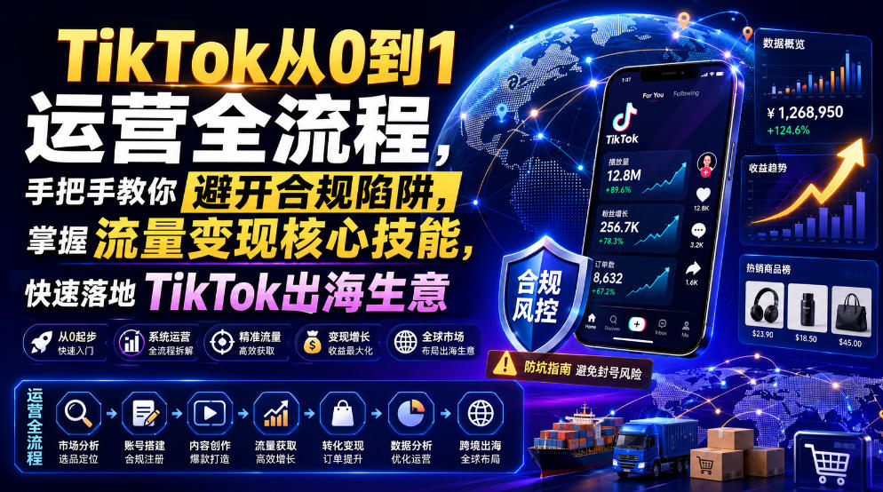 TikTok从0到1运营全流程，手把手教你避开合规陷阱，掌握流量变现核心技能，快速落地TikTok出海生意(更新7月)网络赚钱,项目资源网,副业资源网,兼职项目,网赚课程-副业赚钱-互联网创业-独家轻创IP大圣网创