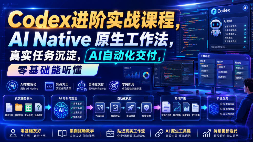Codex进阶实战课｜AI Native原生工作法，22节真实任务落地，从配置到AI自动化交付全链路教程网络赚钱,项目资源网,副业资源网,兼职项目,网赚课程-副业赚钱-互联网创业-独家轻创IP大圣网创