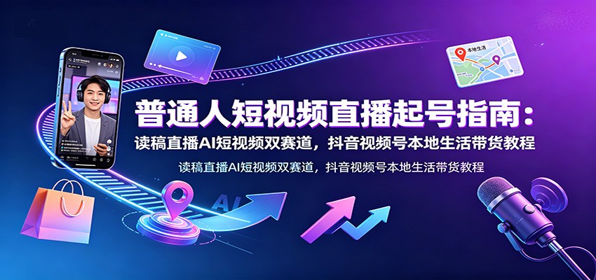 普通人短视频直播起号指南:读稿直播AI短视频双赛道,抖音视频号本地生活带货教程网络赚钱,项目资源网,副业资源网,兼职项目,网赚课程-副业赚钱-互联网创业-独家轻创IP大圣网创