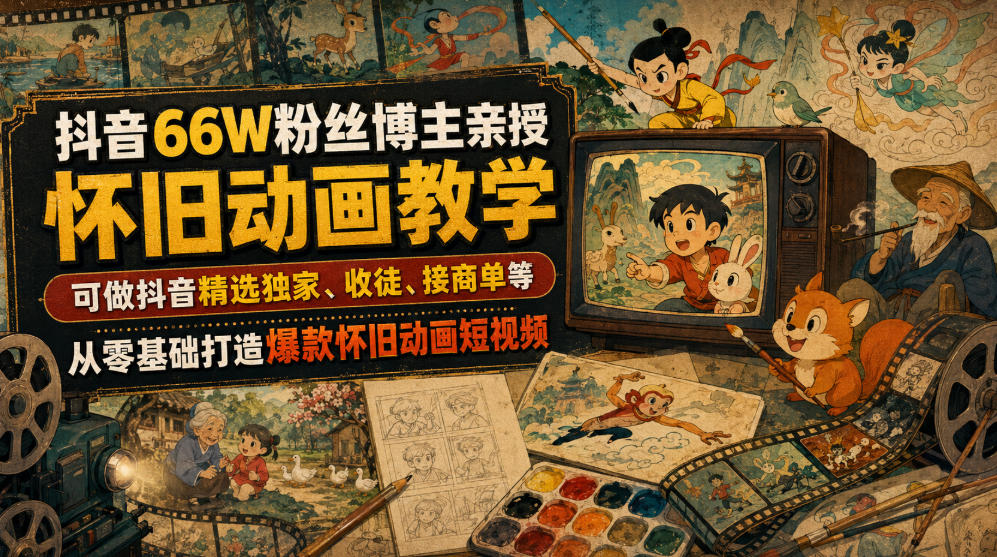 抖音66W粉丝博主亲授怀旧动画教学,可做抖音精选独家、收徒、接商单等,从零基础打造爆款怀旧动画短视频网络赚钱,项目资源网,副业资源网,兼职项目,网赚课程-副业赚钱-互联网创业-独家轻创IP大圣网创