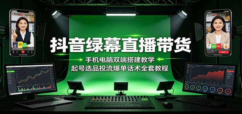 抖音绿幕直播带货:手机电脑双端搭建教学,起号选品投流爆单话术全套教程网络赚钱,项目资源网,副业资源网,兼职项目,网赚课程-副业赚钱-互联网创业-独家轻创IP大圣网创