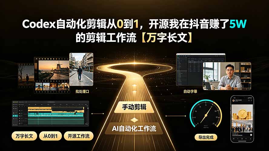 Codex自动化剪辑从0到1,开源我在抖音赚了5W 的剪辑工作流【万字长文】网络赚钱,项目资源网,副业资源网,兼职项目,网赚课程-副业赚钱-互联网创业-独家轻创IP大圣网创