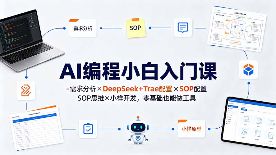 AI编程小白入门课-需求分析×DeepSeek+Trae配置×SOP思维×小样开发，零基础也能做工具网络赚钱,项目资源网,副业资源网,兼职项目,网赚课程-副业赚钱-互联网创业-独家轻创IP大圣网创