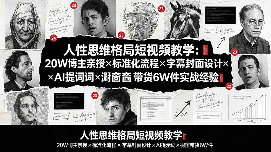 人性思维格局短视频教学：20W博主亲授×标准化流程×字幕封面设计×AI提示词×橱窗带货6W件实战经验网络赚钱,项目资源网,副业资源网,兼职项目,网赚课程-副业赚钱-互联网创业-独家轻创IP大圣网创