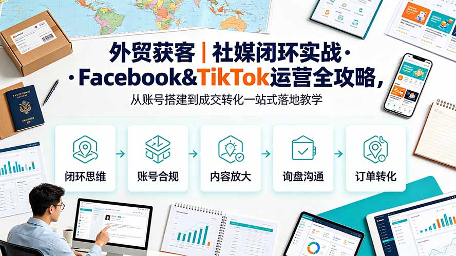 外贸获客｜社媒闭环实战·Facebook&TikTok运营全攻略，从账号搭建到成交转化一站式落地教学网络赚钱,项目资源网,副业资源网,兼职项目,网赚课程-副业赚钱-互联网创业-独家轻创IP大圣网创