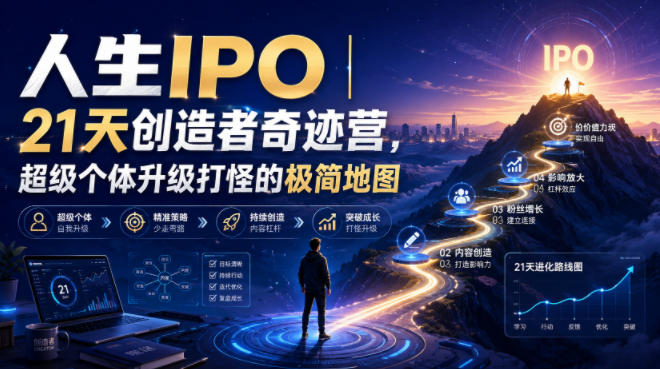 人生IPO︱21天创造者奇迹营,超级个体升级打怪的极简地图网络赚钱,项目资源网,副业资源网,兼职项目,网赚课程-副业赚钱-互联网创业-独家轻创IP大圣网创
