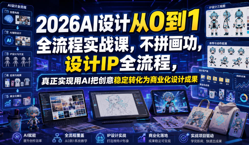 2026AI设计从0到1全流程实战课,不拼画功,设计IP全流程,真正实现用AI把创意稳定转化为商业化设计成果网络赚钱,项目资源网,副业资源网,兼职项目,网赚课程-副业赚钱-互联网创业-独家轻创IP大圣网创