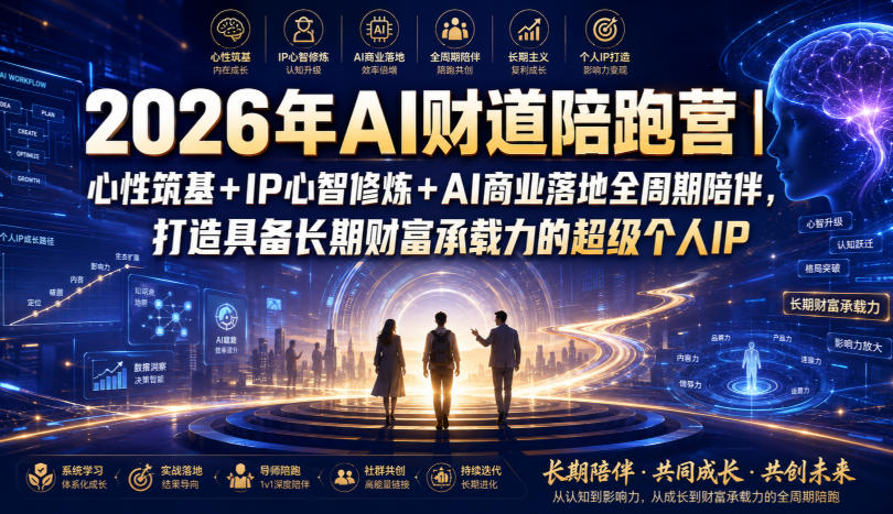 2026年AI财道陪跑营|心性筑基+IP心智修炼+AI商业落地全周期陪伴,打造具备长期财富承载力的超级个人IP网络赚钱,项目资源网,副业资源网,兼职项目,网赚课程-副业赚钱-互联网创业-独家轻创IP大圣网创