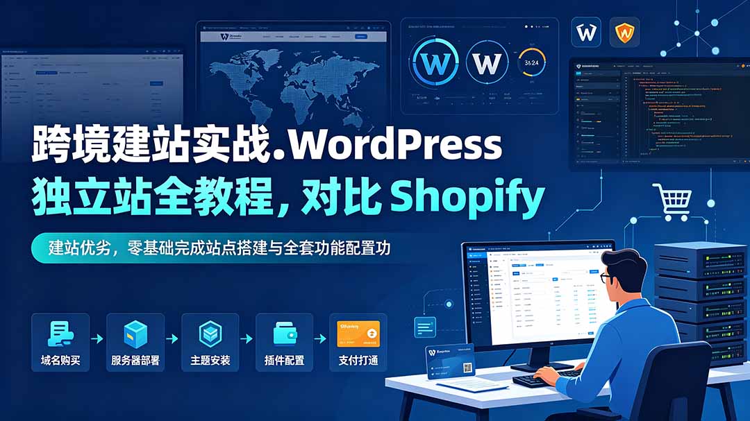 跨境建站实战：WordPress 独立站全教程，对比 Shopify 建站优劣，零基础完成站点搭建与全套功能配置网络赚钱,项目资源网,副业资源网,兼职项目,网赚课程-副业赚钱-互联网创业-独家轻创IP大圣网创