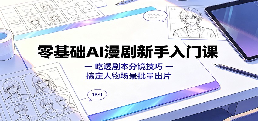 零基础AI漫剧新手入门课：吃透剧本分镜技巧，搞定人物场景批量出片网络赚钱,项目资源网,副业资源网,兼职项目,网赚课程-副业赚钱-互联网创业-独家轻创IP大圣网创