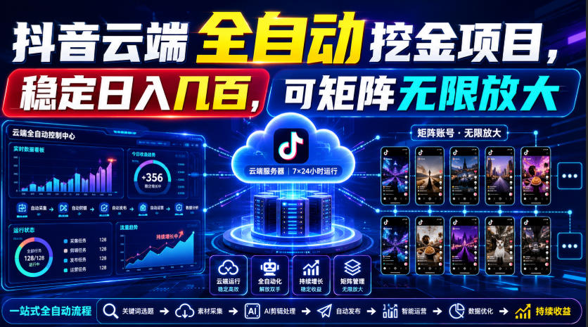 Dy云端全自动挖金项目，稳定日入几百，可矩阵无限放大！【揭秘】网络赚钱,项目资源网,副业资源网,兼职项目,网赚课程-副业赚钱-互联网创业-独家轻创IP大圣网创