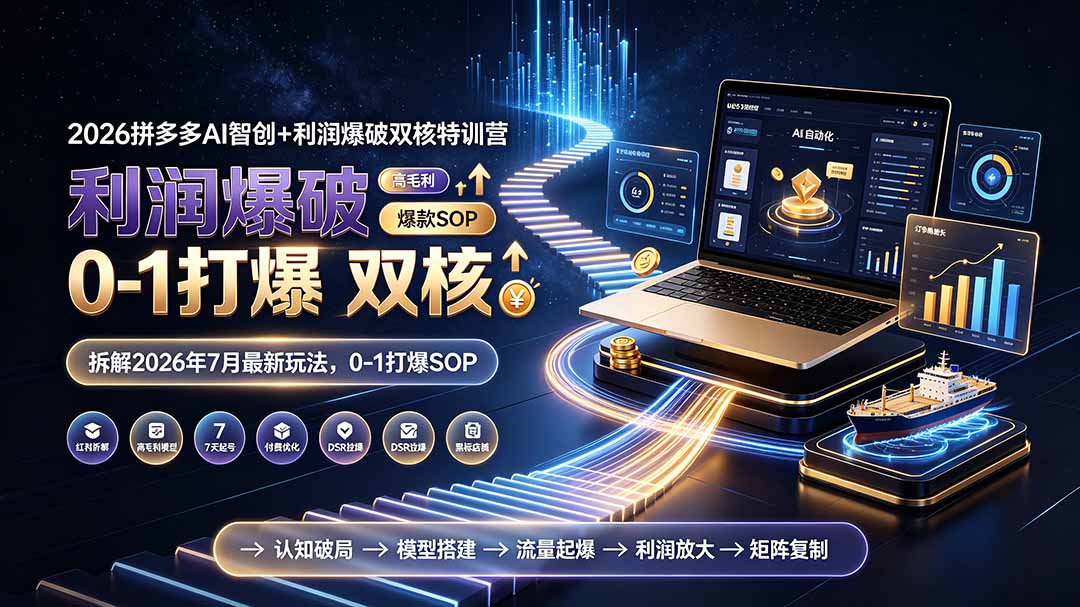 2026拼多多AI智创+利润爆破双核特训营-更新:拆解2026年7月最新玩法,0-1打爆SOP网络赚钱,项目资源网,副业资源网,兼职项目,网赚课程-副业赚钱-互联网创业-独家轻创IP大圣网创