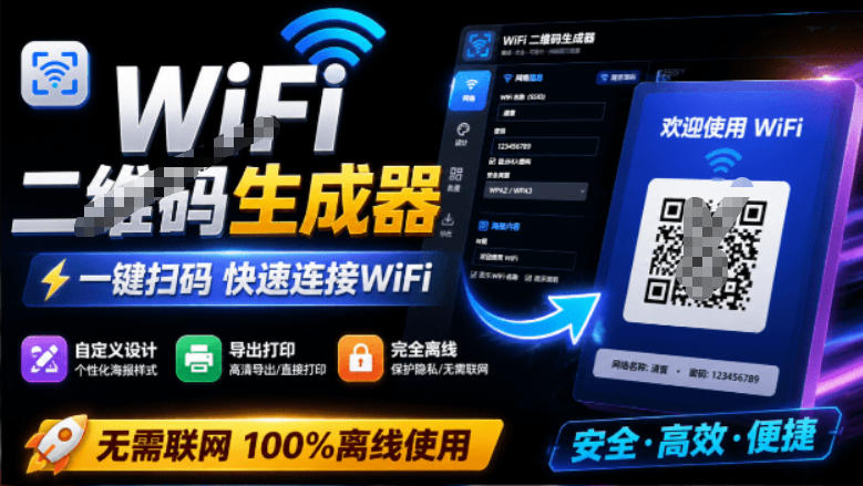 完全离线使用！WiFi二维码生成器，一键扫码快速连接WiFi，支持自定义风格导出WiFi二维码生成器网络赚钱,项目资源网,副业资源网,兼职项目,网赚课程-副业赚钱-互联网创业-独家轻创IP大圣网创