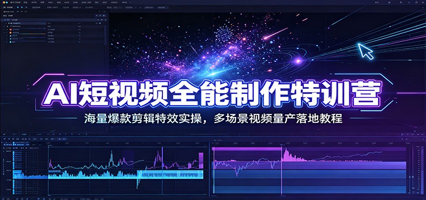 AI短视频全能制作特训营：海量爆款剪辑特效实操，多场景视频量产落地教程网络赚钱,项目资源网,副业资源网,兼职项目,网赚课程-副业赚钱-互联网创业-独家轻创IP大圣网创