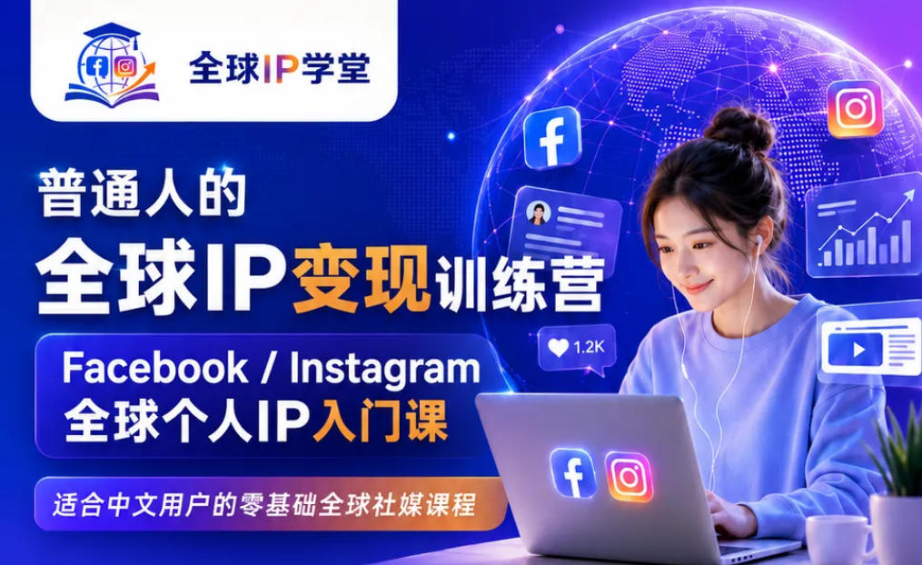 普通人的全球IP变现训练营，Facebook/Instagram全球个人IP入门课，零基础全球社媒课程网络赚钱,项目资源网,副业资源网,兼职项目,网赚课程-副业赚钱-互联网创业-独家轻创IP大圣网创