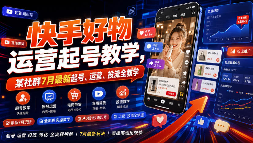 快手好物运营起号教学,某社群7月最新起号、运营、投流全教学网络赚钱,项目资源网,副业资源网,兼职项目,网赚课程-副业赚钱-互联网创业-独家轻创IP大圣网创