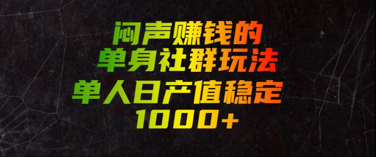 闷声賺钱的单身社群玩法，单人日产值稳定1000+【揭秘】网络赚钱,项目资源网,副业资源网,兼职项目,网赚课程-副业赚钱-互联网创业-独家轻创IP大圣网创