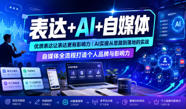表达+AI+自媒体，优质表达让表达更有影响力|AI实操从思路到落地的实战|自媒体全流程打造个人品牌与影响力网络赚钱,项目资源网,副业资源网,兼职项目,网赚课程-副业赚钱-互联网创业-独家轻创IP大圣网创