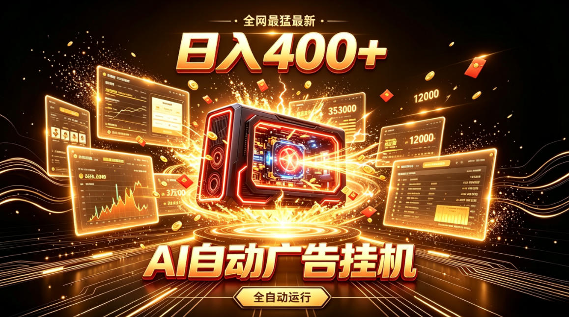 全网最猛最新的AI自动广告挂G，狠收益日入400+，真正做到躺賺式变现【揭秘】网络赚钱,项目资源网,副业资源网,兼职项目,网赚课程-副业赚钱-互联网创业-独家轻创IP大圣网创