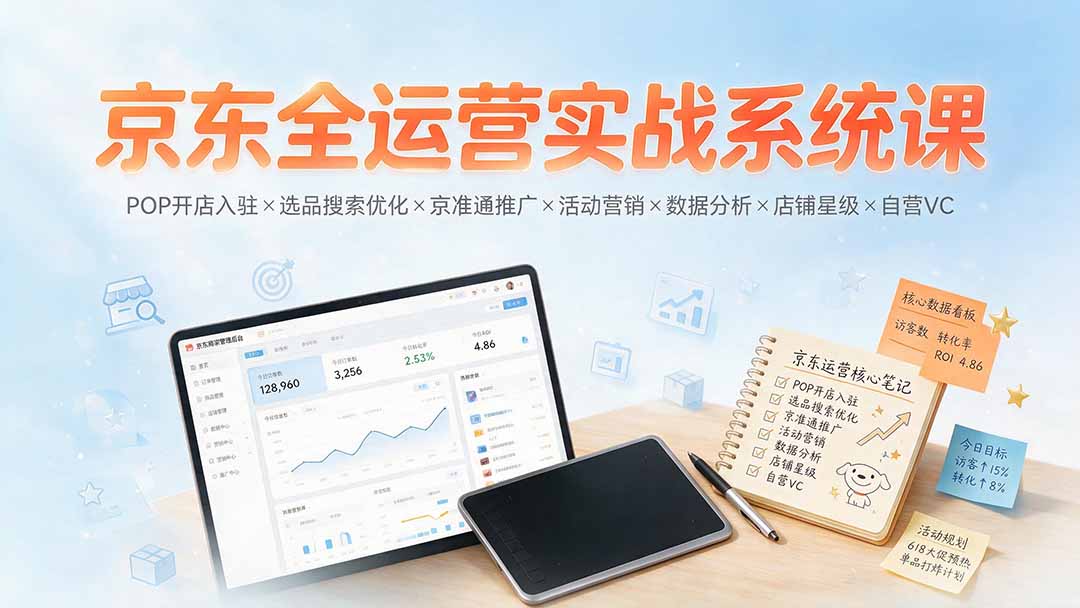 京东全运营实战系统课：POP开店入驻×选品搜索优化×京准通推广×活动营销×数据分析×店铺星级×自营VC网络赚钱,项目资源网,副业资源网,兼职项目,网赚课程-副业赚钱-互联网创业-独家轻创IP大圣网创