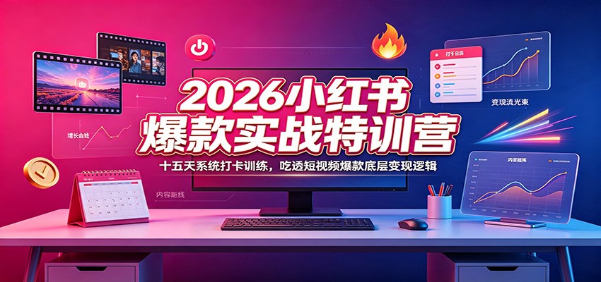 2026小红书爆款实战特训营：十五天系统打卡训练，吃透短视频爆款底层变现逻辑网络赚钱,项目资源网,副业资源网,兼职项目,网赚课程-副业赚钱-互联网创业-独家轻创IP大圣网创