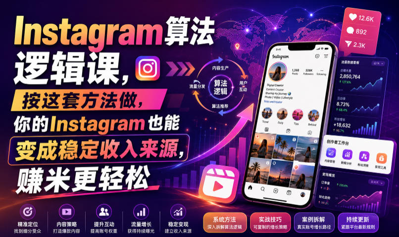 Instagram算法逻辑课，按这套方法做，你的Instagram也能变成稳定收入来源，賺米更轻松【原创双语字幕】网络赚钱,项目资源网,副业资源网,兼职项目,网赚课程-副业赚钱-互联网创业-独家轻创IP大圣网创