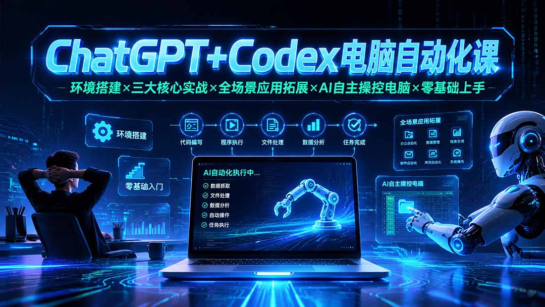 ChatGPT+Codex电脑自动化课：环境搭建×三大核心实战×全场景应用拓展×AI自主操控电脑×零基础上手网络赚钱,项目资源网,副业资源网,兼职项目,网赚课程-副业赚钱-互联网创业-独家轻创IP大圣网创